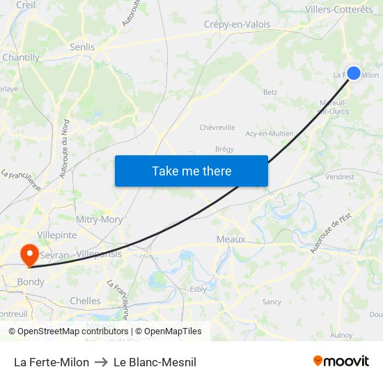 La Ferte-Milon to Le Blanc-Mesnil map