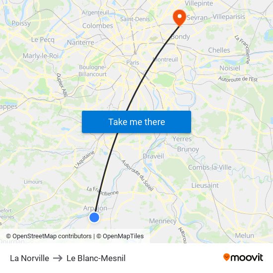 La Norville to Le Blanc-Mesnil map