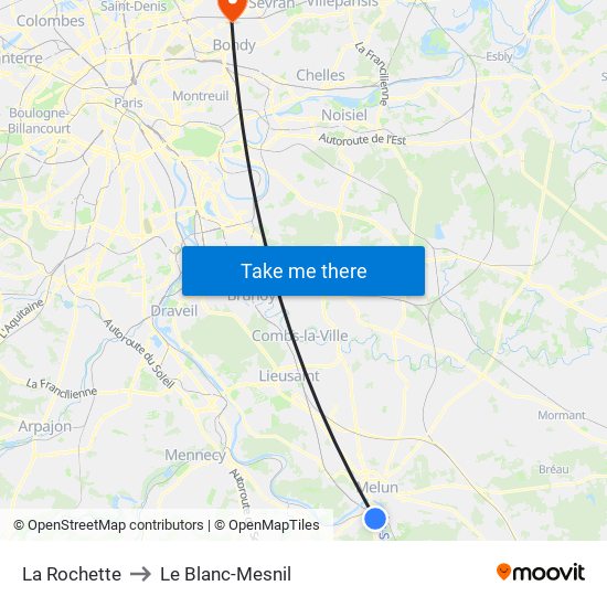 La Rochette to Le Blanc-Mesnil map