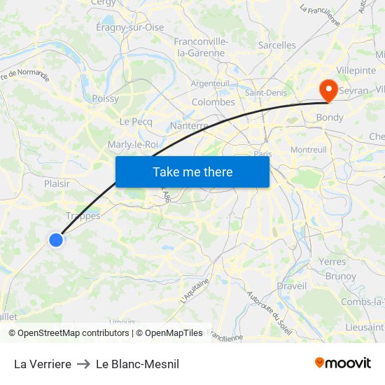La Verriere to Le Blanc-Mesnil map