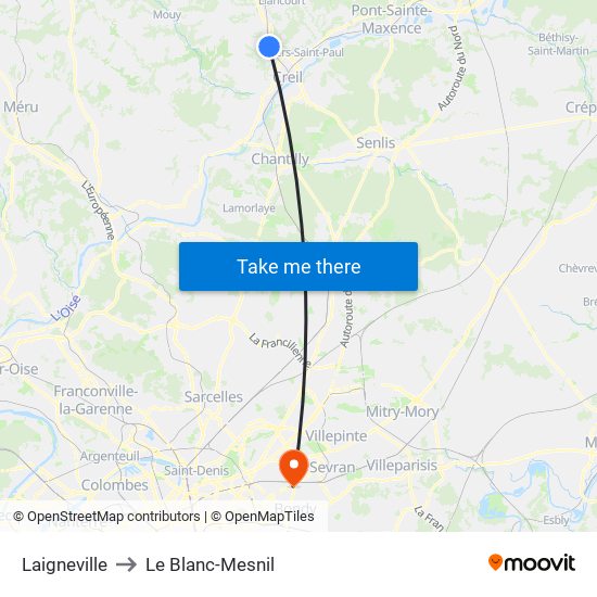 Laigneville to Le Blanc-Mesnil map