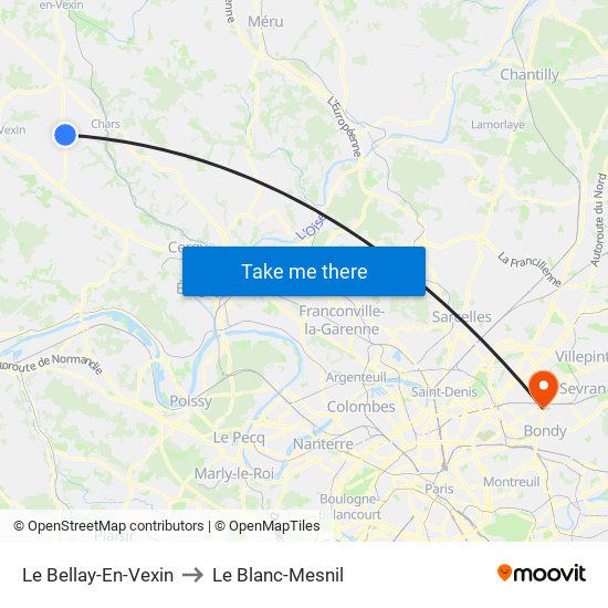 Le Bellay-En-Vexin to Le Blanc-Mesnil map