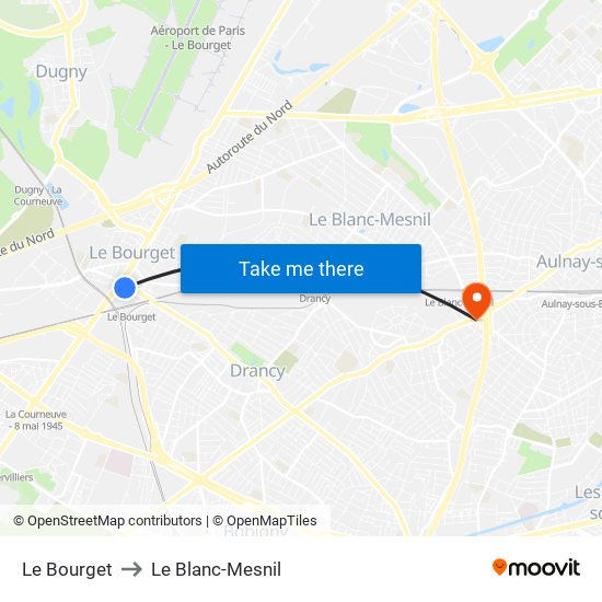 Le Bourget to Le Blanc-Mesnil map