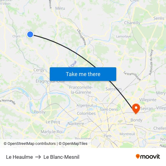 Le Heaulme to Le Blanc-Mesnil map