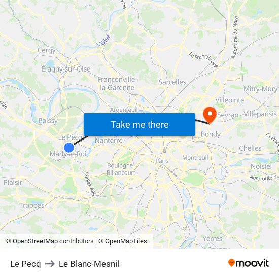 Le Pecq to Le Blanc-Mesnil map