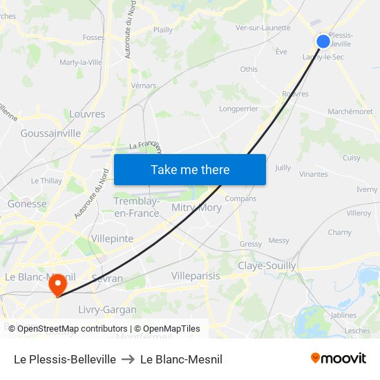 Le Plessis-Belleville to Le Blanc-Mesnil map
