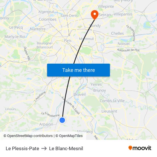 Le Plessis-Pate to Le Blanc-Mesnil map