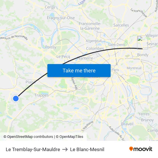 Le Tremblay-Sur-Mauldre to Le Blanc-Mesnil map