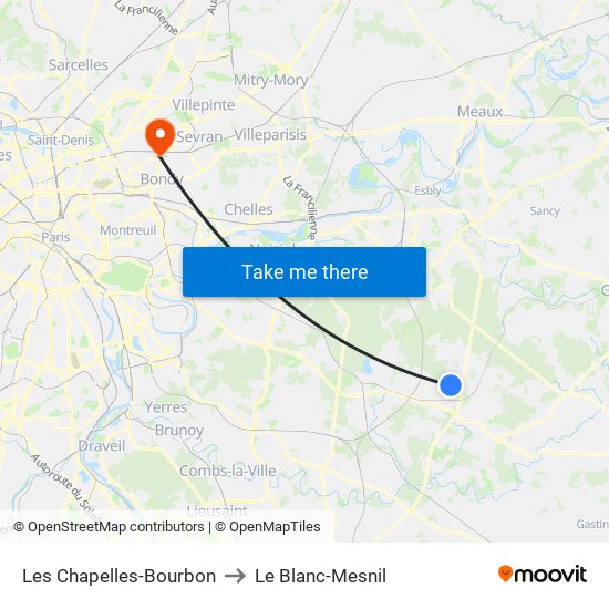 Les Chapelles-Bourbon to Le Blanc-Mesnil map