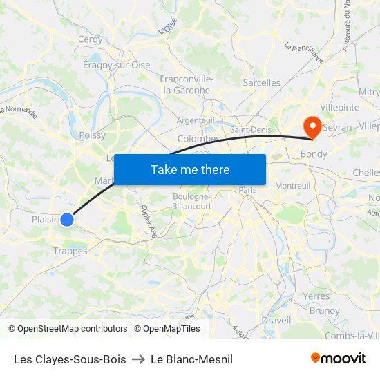 Les Clayes-Sous-Bois to Le Blanc-Mesnil map