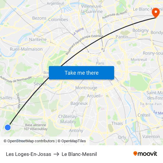 Les Loges-En-Josas to Le Blanc-Mesnil map