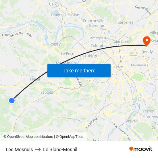 Les Mesnuls to Le Blanc-Mesnil map