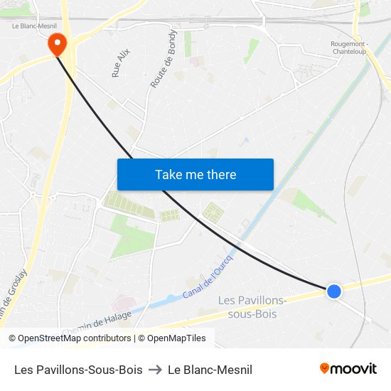 Les Pavillons-Sous-Bois to Le Blanc-Mesnil map