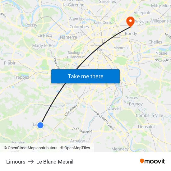 Limours to Le Blanc-Mesnil map