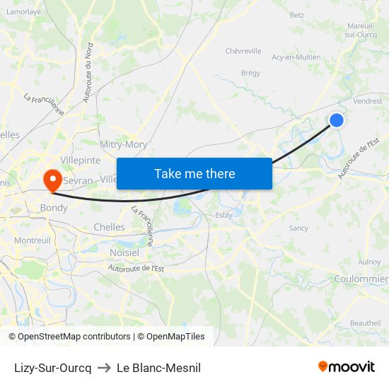 Lizy-Sur-Ourcq to Le Blanc-Mesnil map