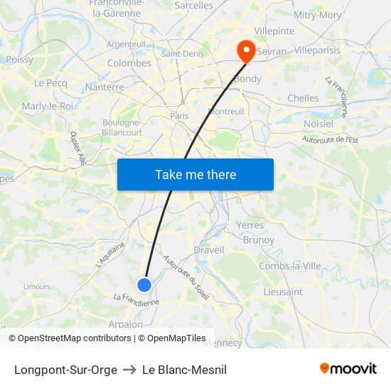 Longpont-Sur-Orge to Le Blanc-Mesnil map