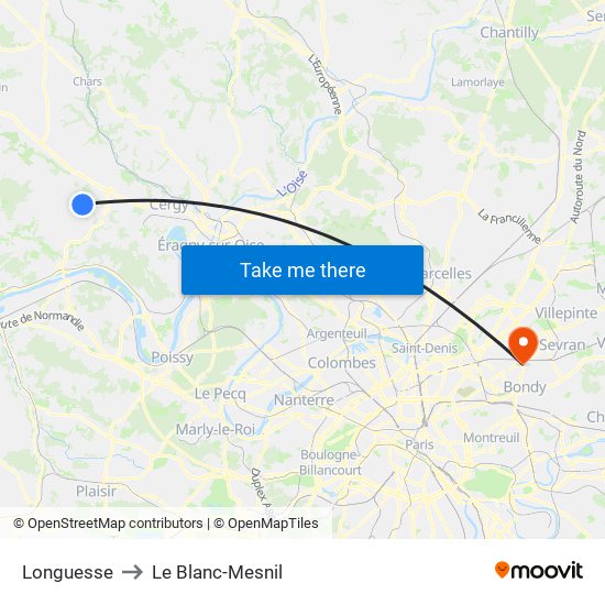 Longuesse to Le Blanc-Mesnil map