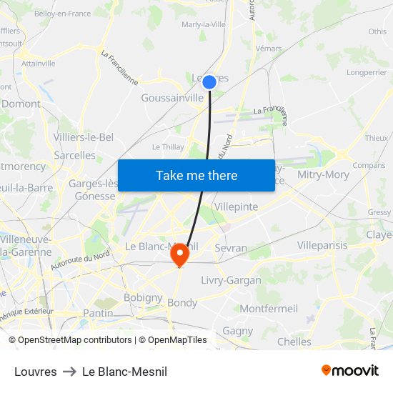 Louvres to Le Blanc-Mesnil map