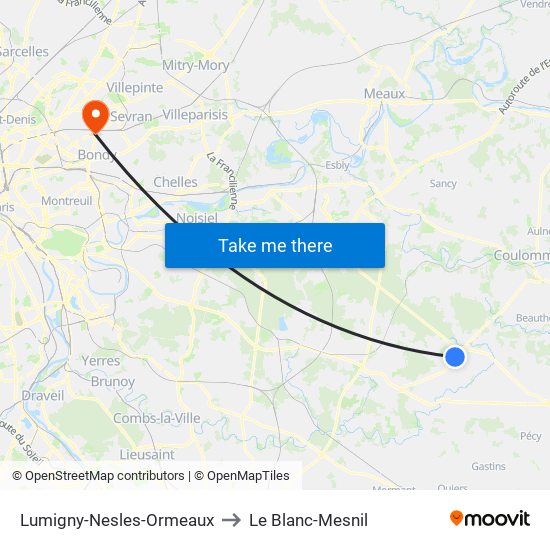 Lumigny-Nesles-Ormeaux to Le Blanc-Mesnil map