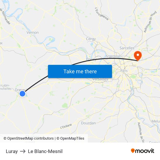 Luray to Le Blanc-Mesnil map