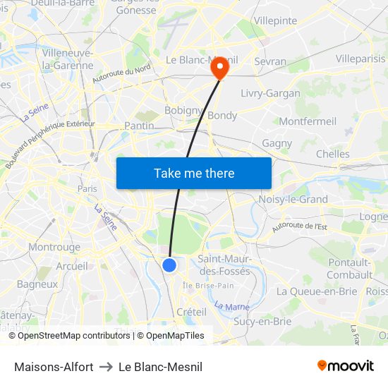 Maisons-Alfort to Le Blanc-Mesnil map