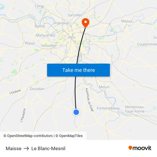 Maisse to Le Blanc-Mesnil map