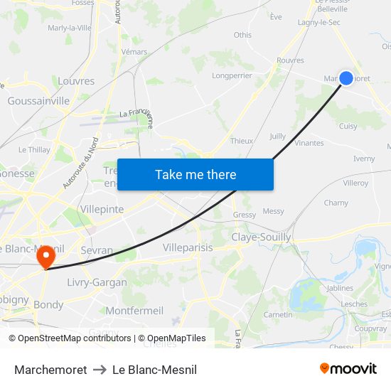 Marchemoret to Le Blanc-Mesnil map