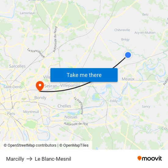 Marcilly to Le Blanc-Mesnil map