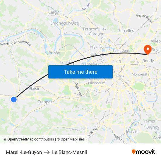 Mareil-Le-Guyon to Le Blanc-Mesnil map
