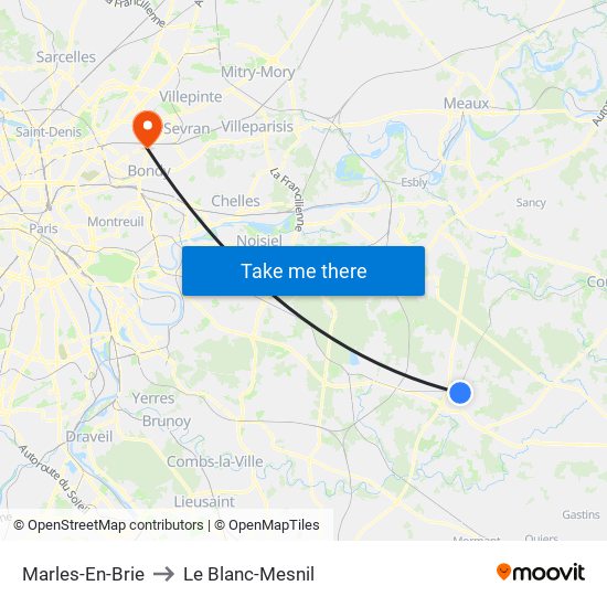 Marles-En-Brie to Le Blanc-Mesnil map