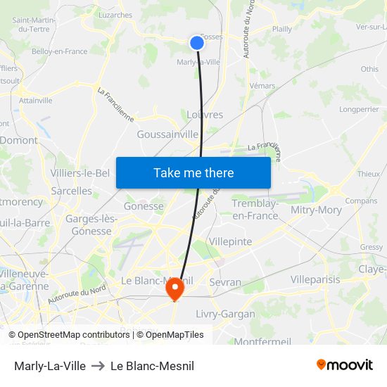 Marly-La-Ville to Le Blanc-Mesnil map