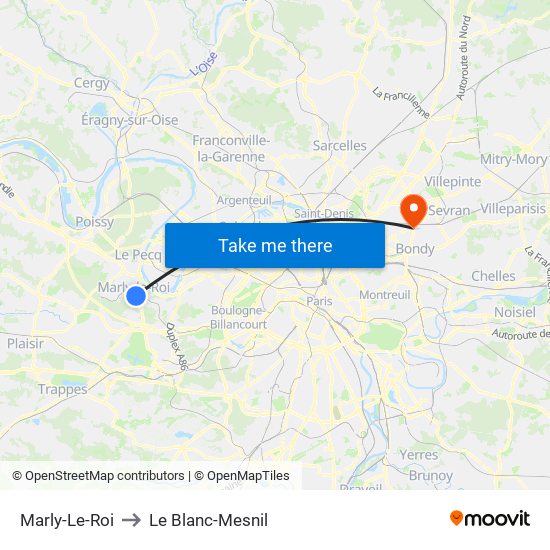 Marly-Le-Roi to Le Blanc-Mesnil map