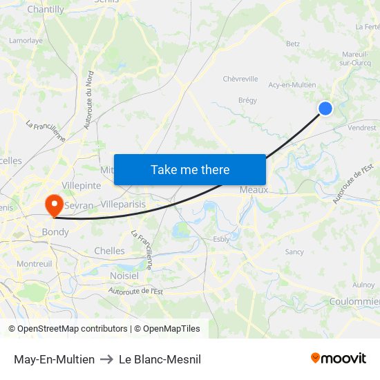 May-En-Multien to Le Blanc-Mesnil map