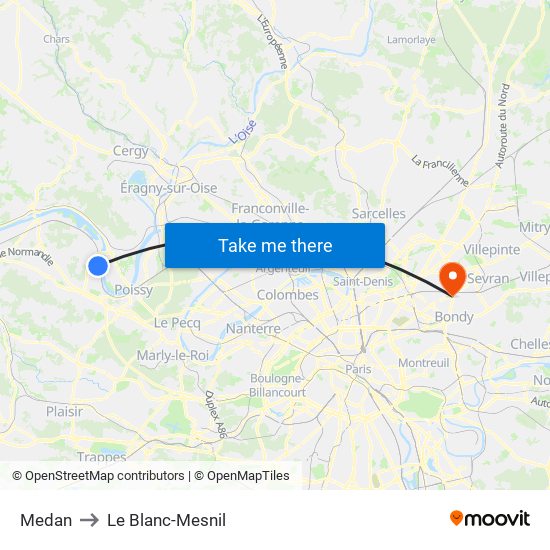Medan to Le Blanc-Mesnil map