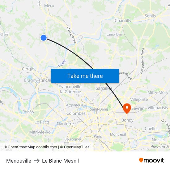 Menouville to Le Blanc-Mesnil map