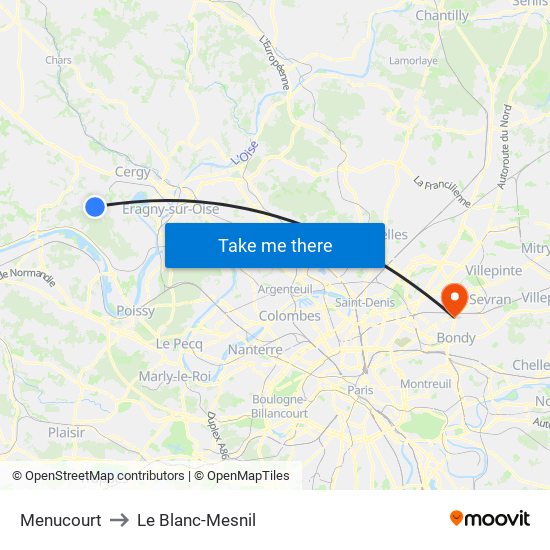 Menucourt to Le Blanc-Mesnil map