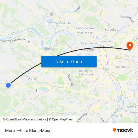 Mere to Le Blanc-Mesnil map