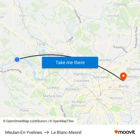 Meulan-En-Yvelines to Le Blanc-Mesnil map