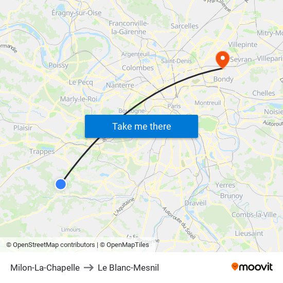 Milon-La-Chapelle to Le Blanc-Mesnil map