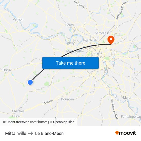 Mittainville to Le Blanc-Mesnil map