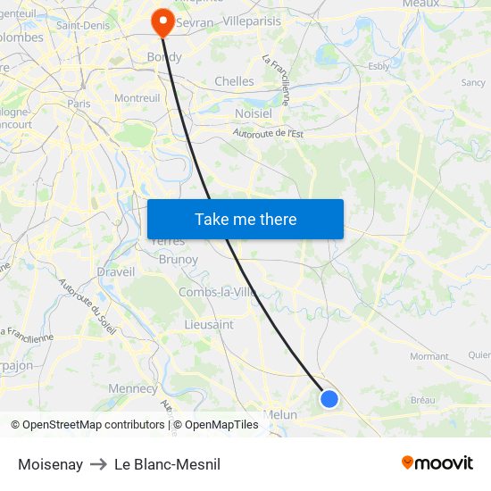 Moisenay to Le Blanc-Mesnil map