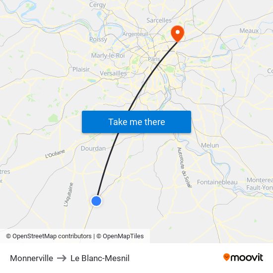 Monnerville to Le Blanc-Mesnil map