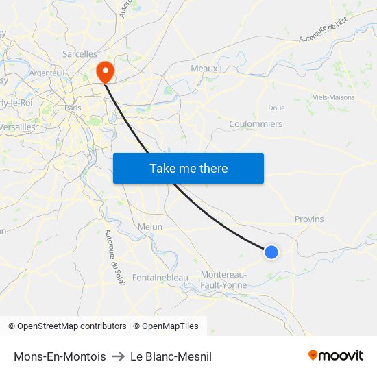 Mons-En-Montois to Le Blanc-Mesnil map