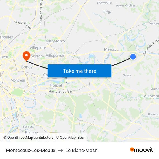 Montceaux-Les-Meaux to Le Blanc-Mesnil map