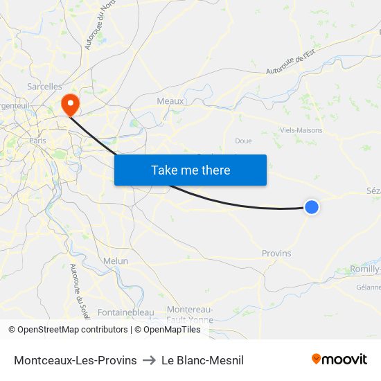 Montceaux-Les-Provins to Le Blanc-Mesnil map