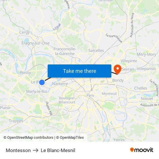 Montesson to Le Blanc-Mesnil map