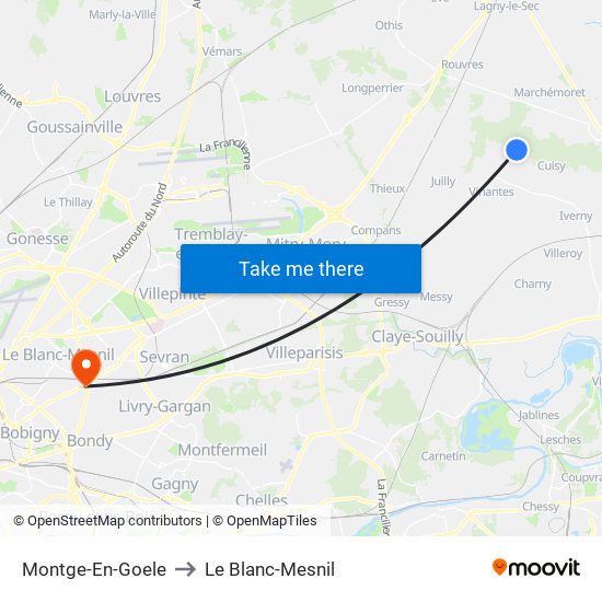 Montge-En-Goele to Le Blanc-Mesnil map
