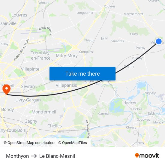 Monthyon to Le Blanc-Mesnil map