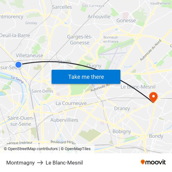 Montmagny to Le Blanc-Mesnil map