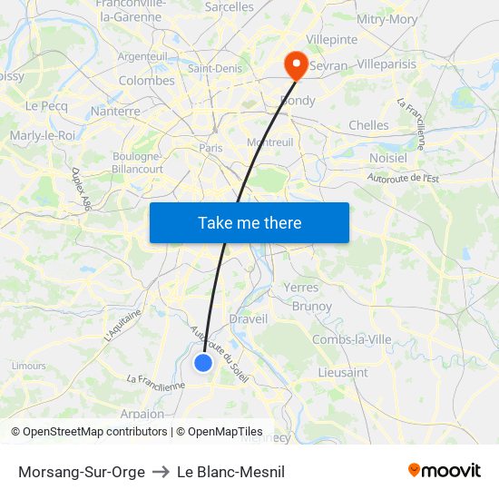 Morsang-Sur-Orge to Le Blanc-Mesnil map